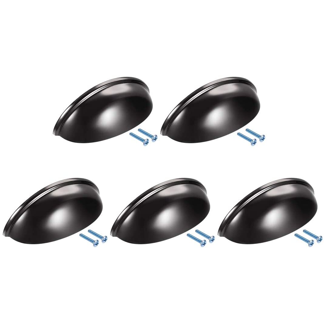 sourcingmap Cup Drawer Handle Pull, 5 Pack Zinc Alloy Cup Pulls Bright Black for Dresser Kitchen Cabinet,